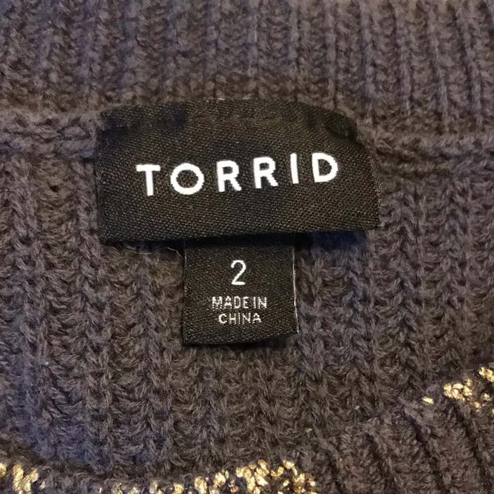 Torrid Dark Grey Gold Foil Leopard Rib Pullover Sweater Animal Print Size 2 2X - Picture 9 of 12